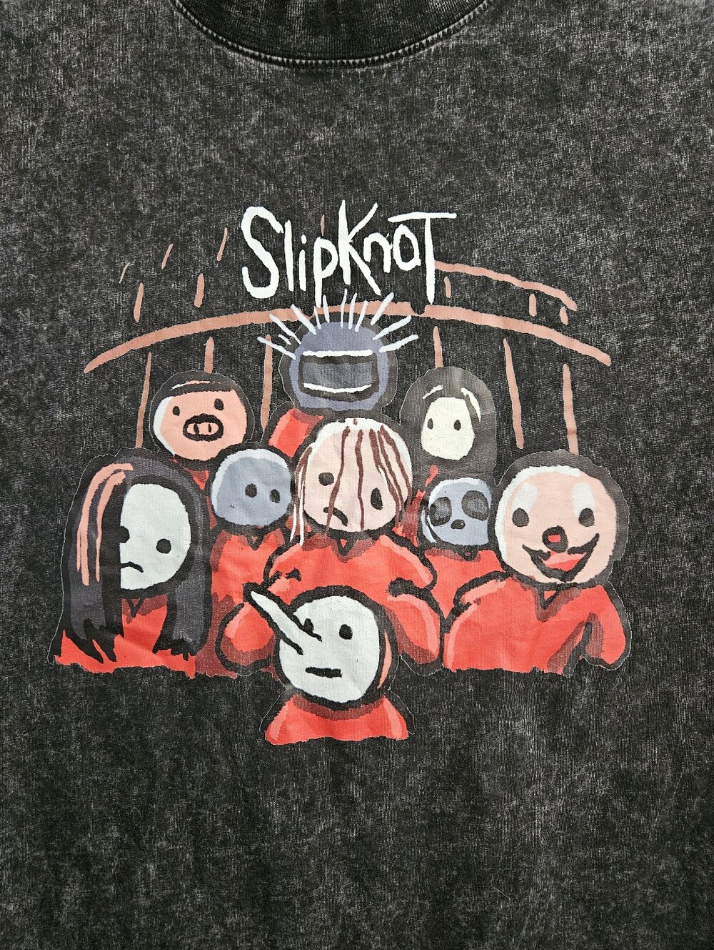 Slipknot Cartoon Art T-Shirt Heavy Metal on Vintage Black Comfort Acid Wash Tee